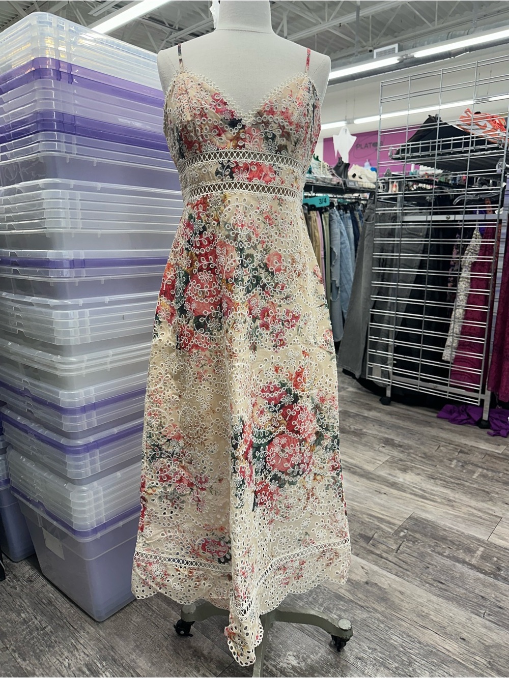 Zimmermann Cream Midi Dress with Pink Floral
